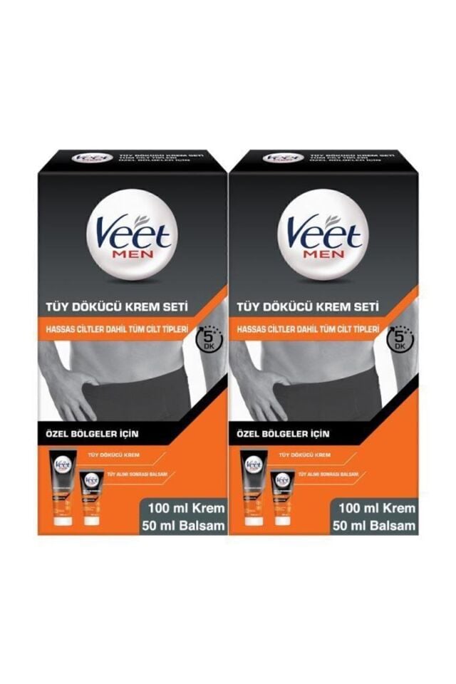 Men Erkek Özel Bölgeler İçin Tüy Dökücü Krem Seti Tüm Cilt Tipleri İçin 100 + 50 ml X2 Adet