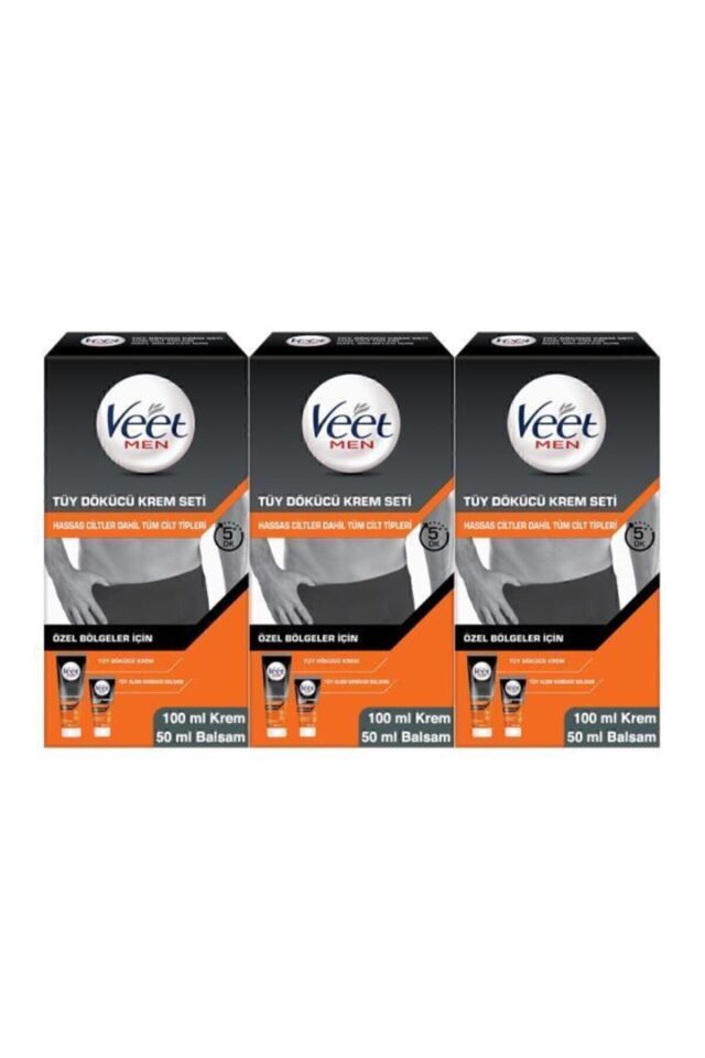 Men Erkek Özel Bölgeler İçin Tüy Dökücü Krem Seti Tüm Cilt Tipleri İçin 100 + 50 ml X3 Adet
