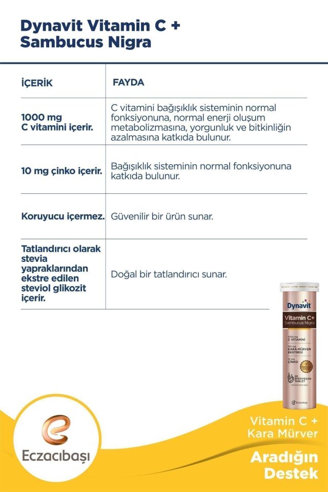 Vitamin C+ Sambucus Nigra 20 Efervesan Tablet