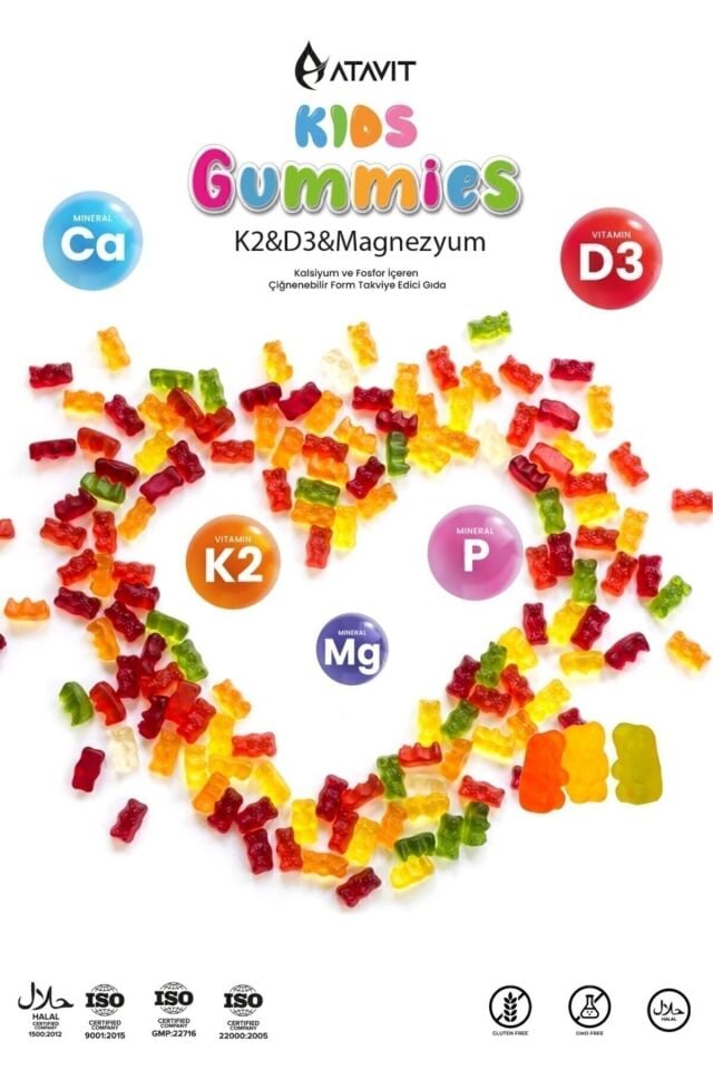 Omega 3, D3 K2 , Magnezyum Multivitamin Süper 3 lü Gummıes Kıds