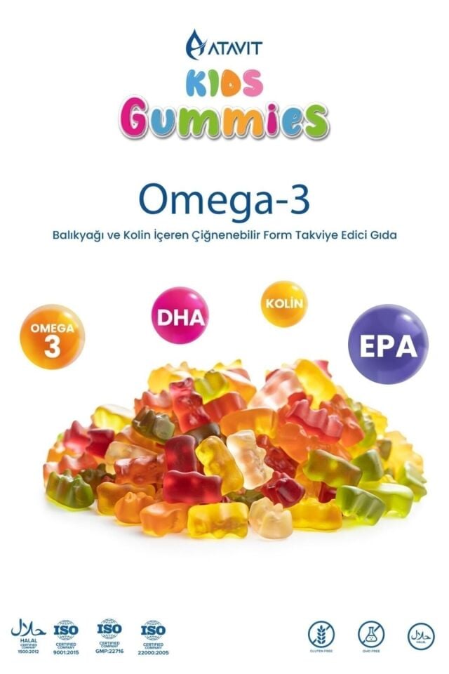 Omega 3, D3 K2 , Magnezyum Multivitamin Süper 3 lü Gummıes Kıds