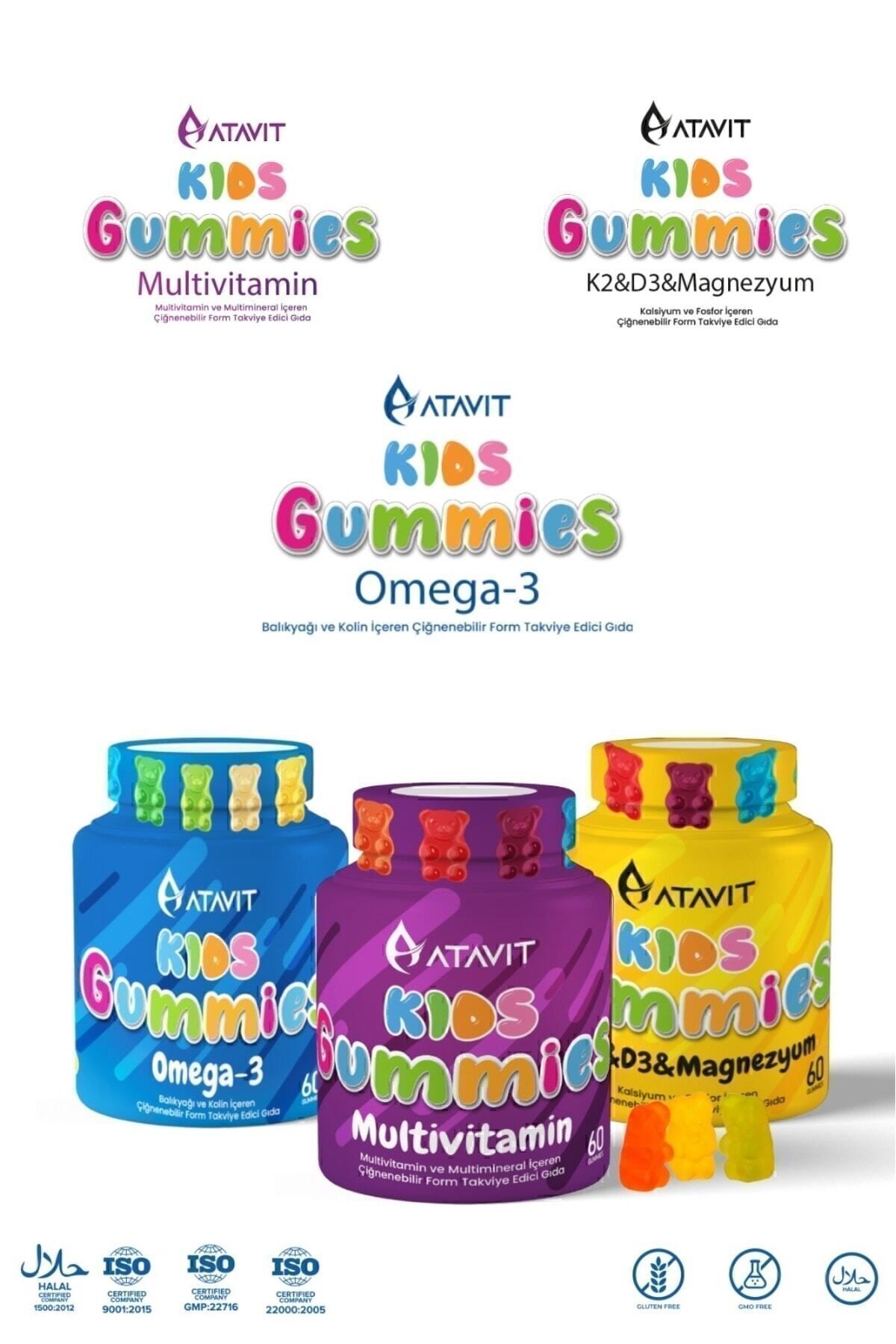 Omega 3, D3 K2 , Magnezyum Multivitamin Süper 3 lü Gummıes Kıds