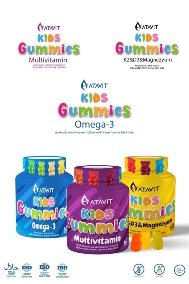 Omega 3, D3 K2 , Magnezyum Multivitamin Süper 3 lü Gummıes Kıds