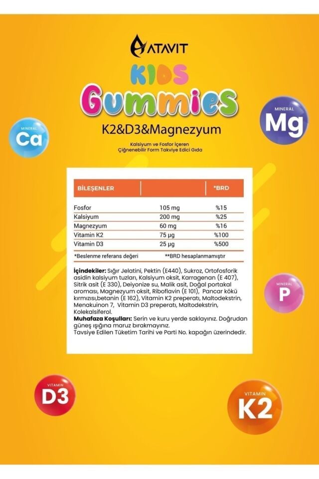 D3 K2 Magnezyum Kalsiyum Fosfor Gummıes Kids
