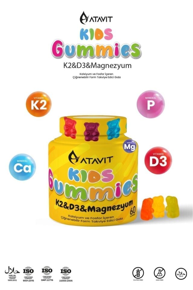 D3 K2 Magnezyum Kalsiyum Fosfor Gummıes Kids