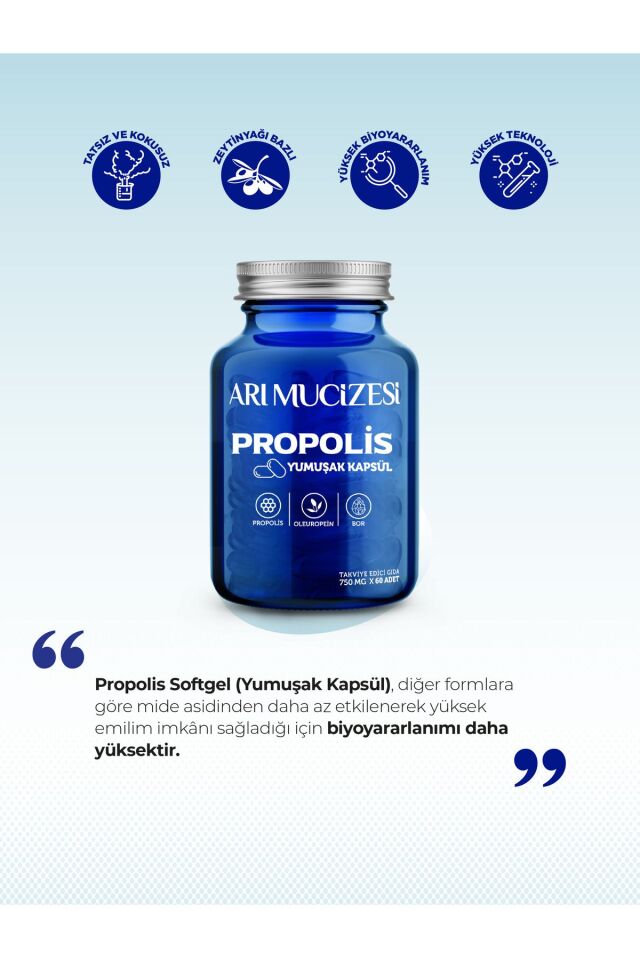Propolis, Oleuropein Ve Bor Içeren Takviye Edici Gıda (60 Yumuşak Kapsül X 750mg).