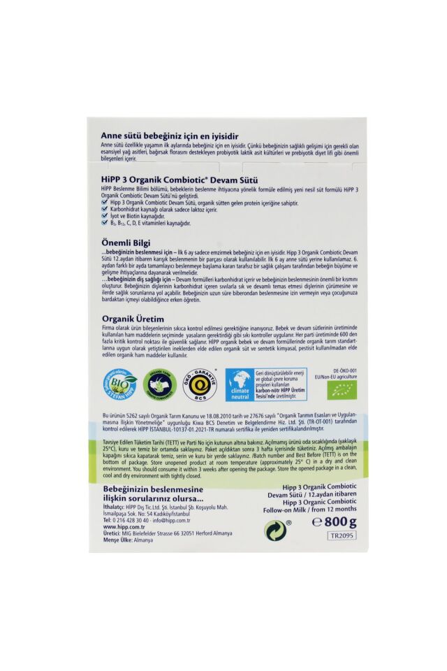 3 Organik Combiotic 800 gr Devam Sütü