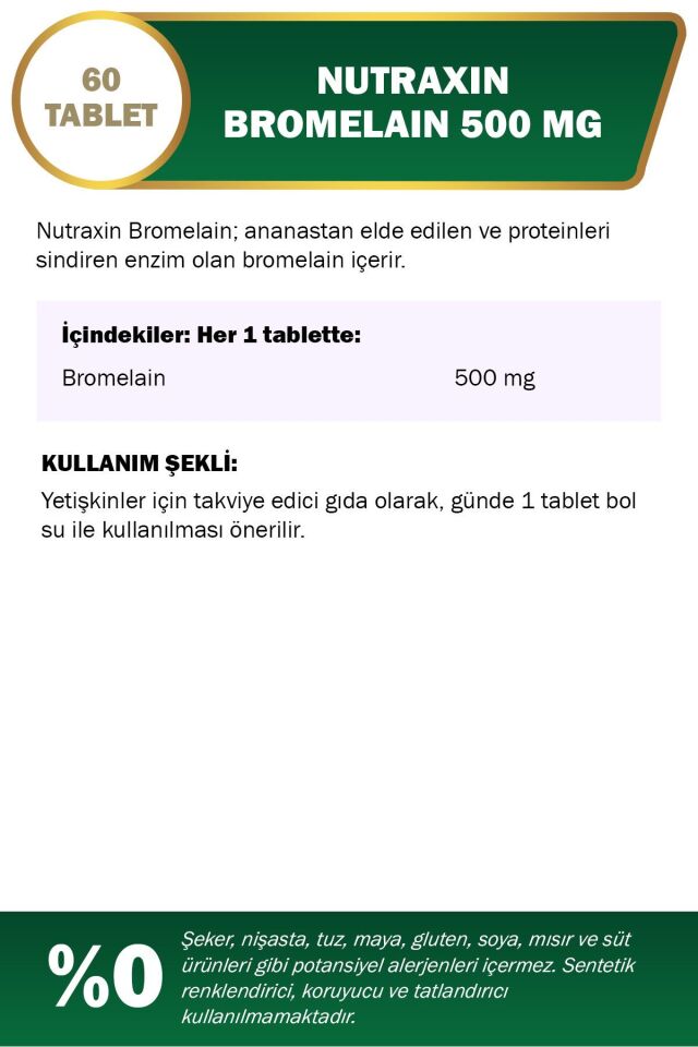 Bromelain 500 Mg Takviye Edici Gıda 60 Tablet