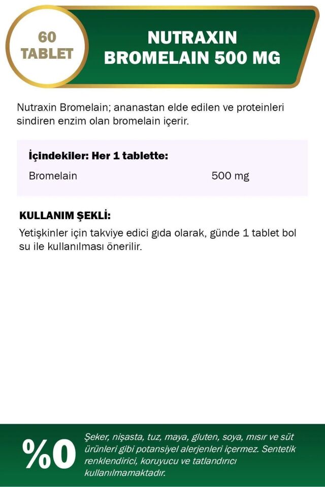 B1, B2, B3, B5, B6, B12 Içeren B Vitamin Complex 60 Tablet + Bromelain Ananas 60 Kapsül