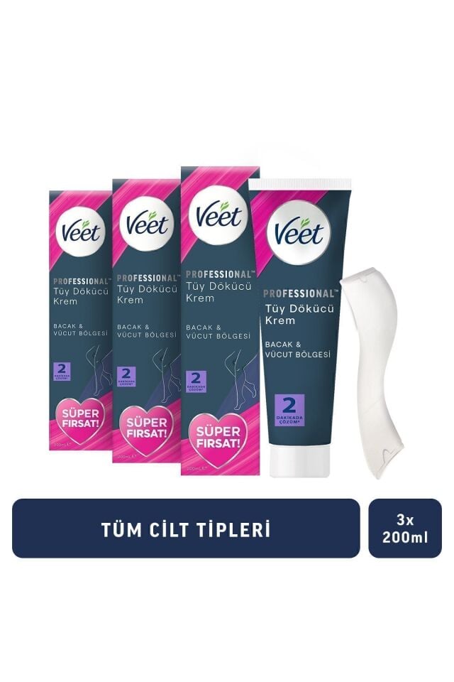 Professional Tüy Dökücü Krem Bacak & Vücut Bölgesi Tüm Cilt Tipleri için 600ml (200ml x 3 Adet)