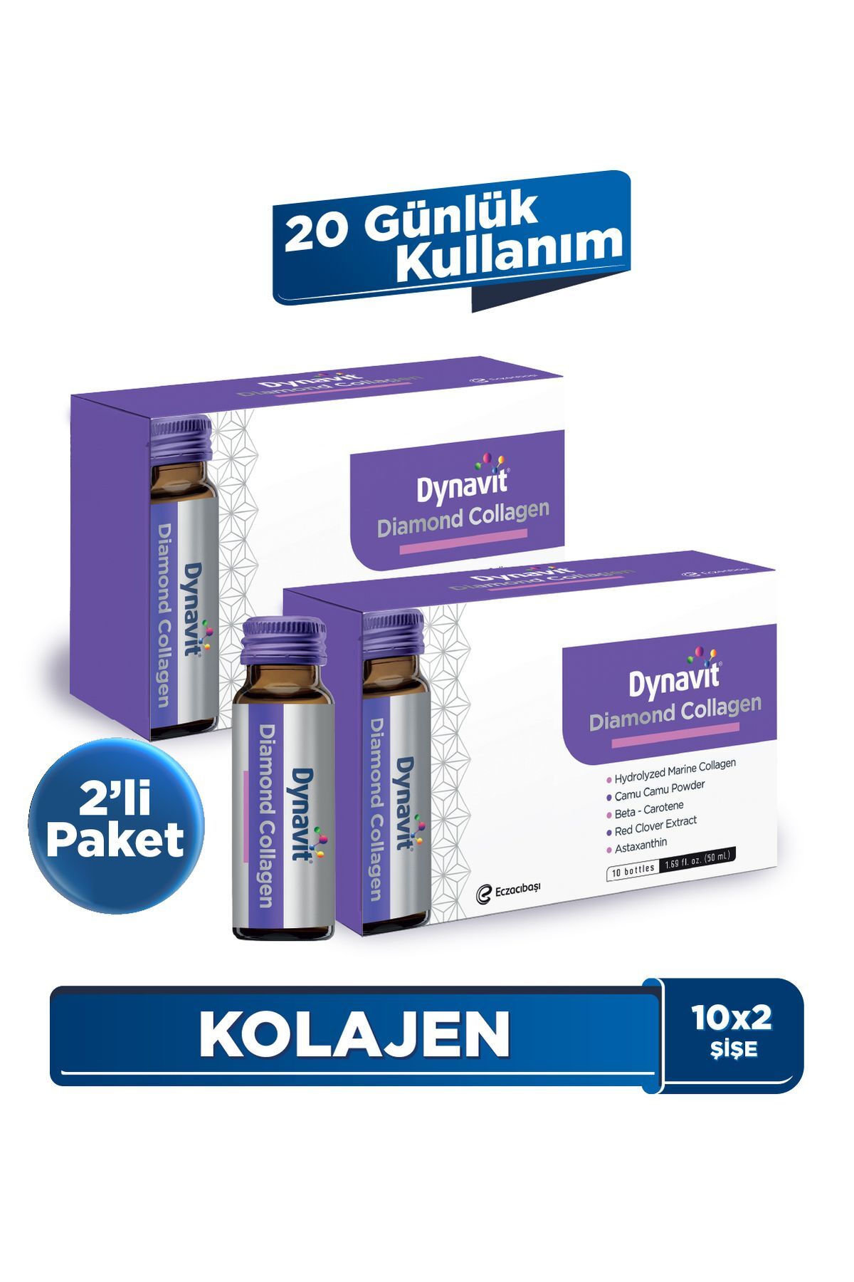 Diamond Collagen & Hyaluronic Acid 10'Lu Likit Şişe - 2'li Avantaj Paketi - Tip 1 Balık Kolajeni
