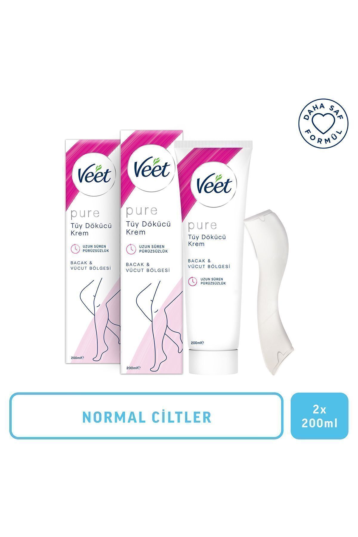 Pure Tüy Dökücü Krem Bacak & Vücut Bölgesi Normal Ciltler için 200ml x 2 Adet, Amonyaksız Ferah Koku