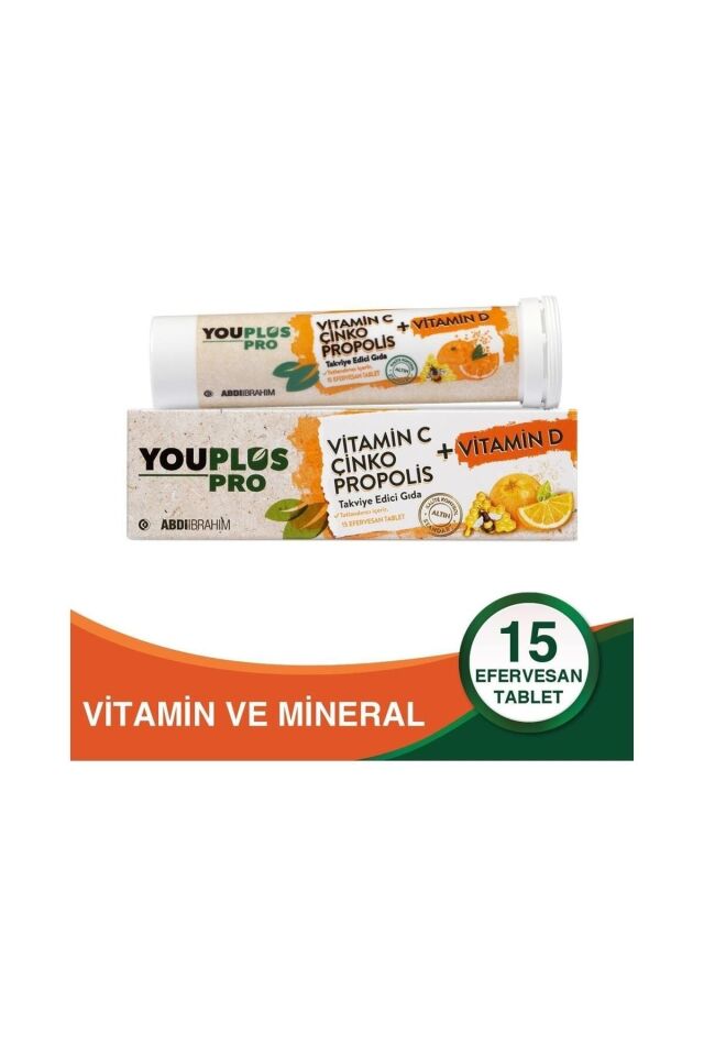 YOUPLUS Vitamin C Çinko Propolis Vitamin D 15 Efervesan Tablet 8699514020325