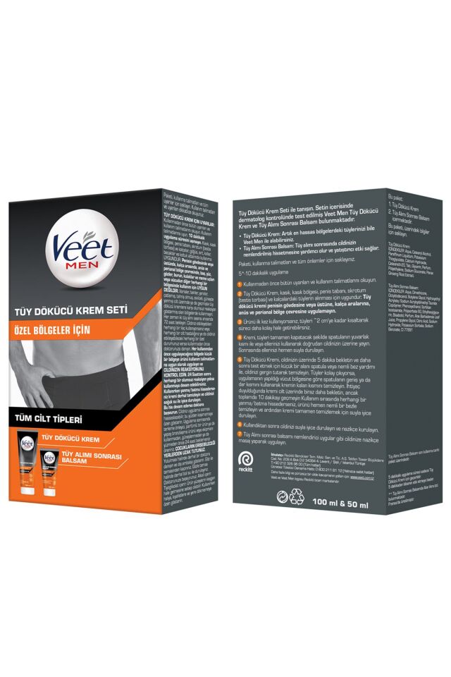 Men Erkek Özel Bölgeler İçin Tüy Dökücü Krem Seti Tüm Cilt Tipleri İçin 100 + 50 ml