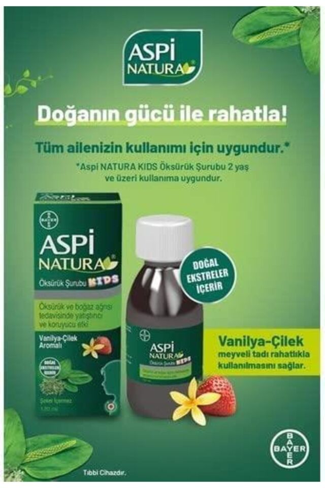 Aspi Natura Kıds Şurubu Vanilya Çilek Aromalı 120 ml