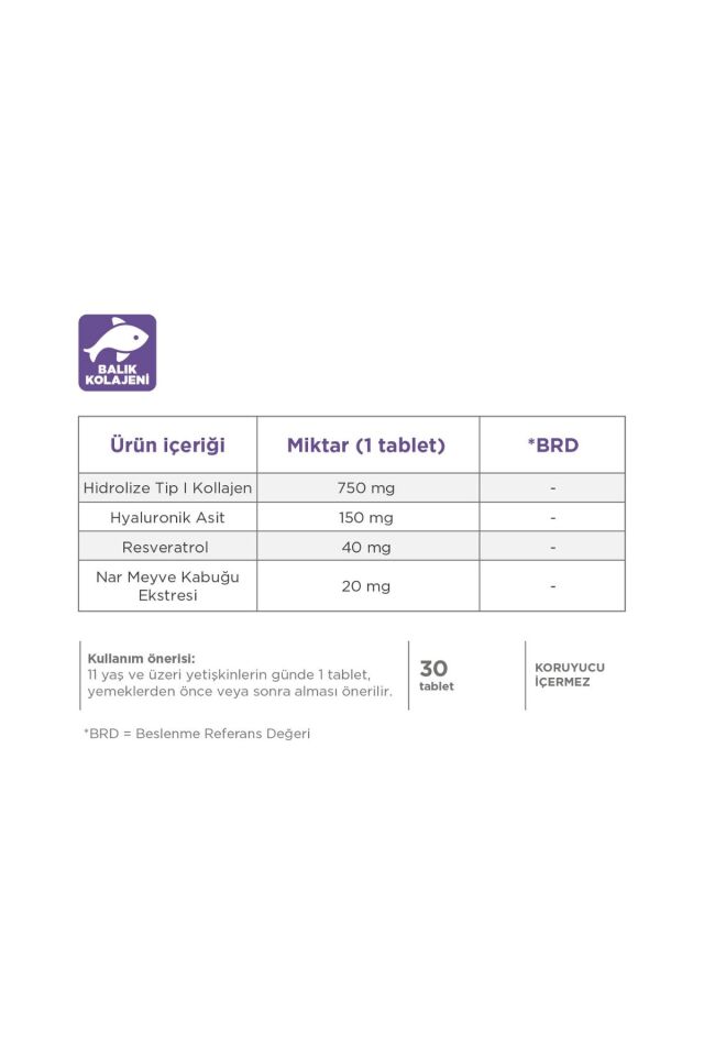 Diamond Collagen & Hyaluronic Acid 30 Tablet - 2'li Avantaj Paketi - Tip 1 Balık Kolajeni