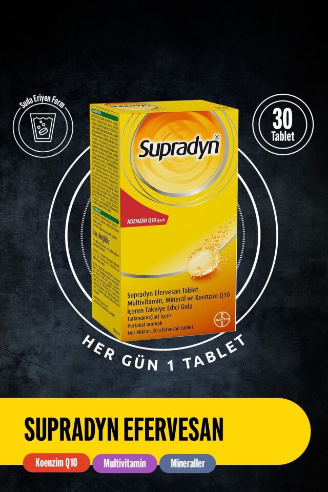 30 Efervesan Tablet | Koenzim Q10, Multivitamin Ve Mineral Içeren Takviye Edici Gıda