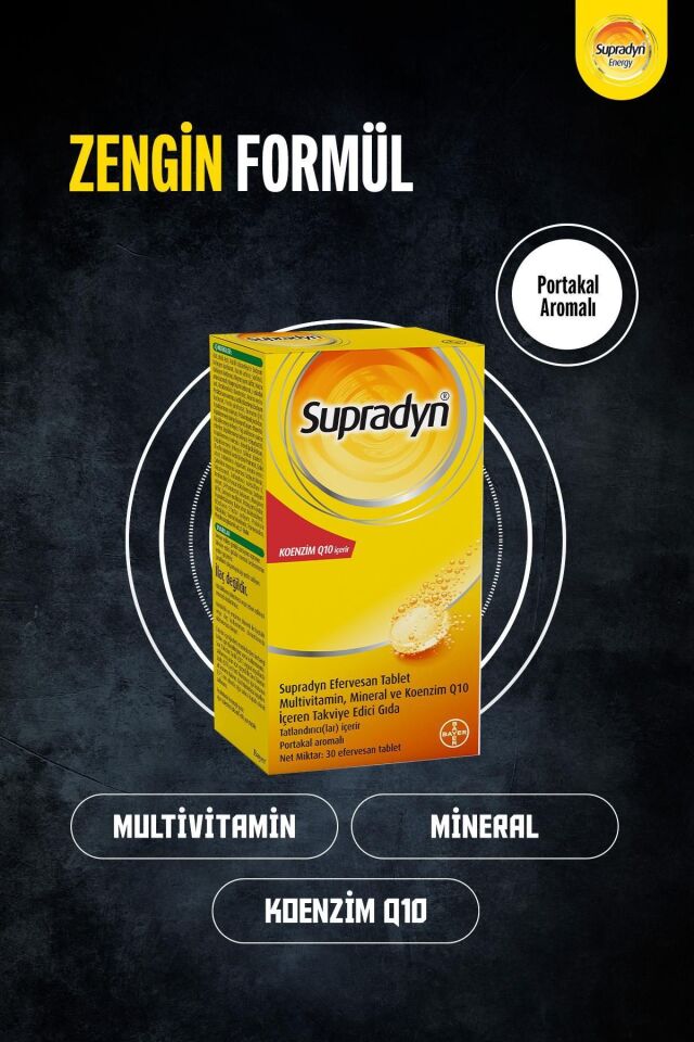 30 Efervesan Tablet | Koenzim Q10, Multivitamin Ve Mineral Içeren Takviye Edici Gıda