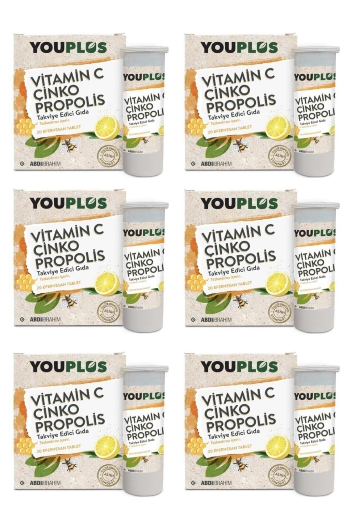 6 Adet C Vitamini, Çinko, Propolis 20 Efervesan Tablet