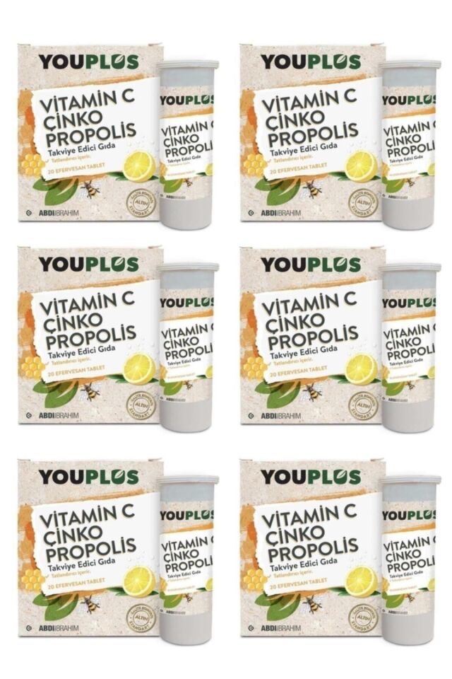 6 Adet C Vitamini, Çinko, Propolis 20 Efervesan Tablet