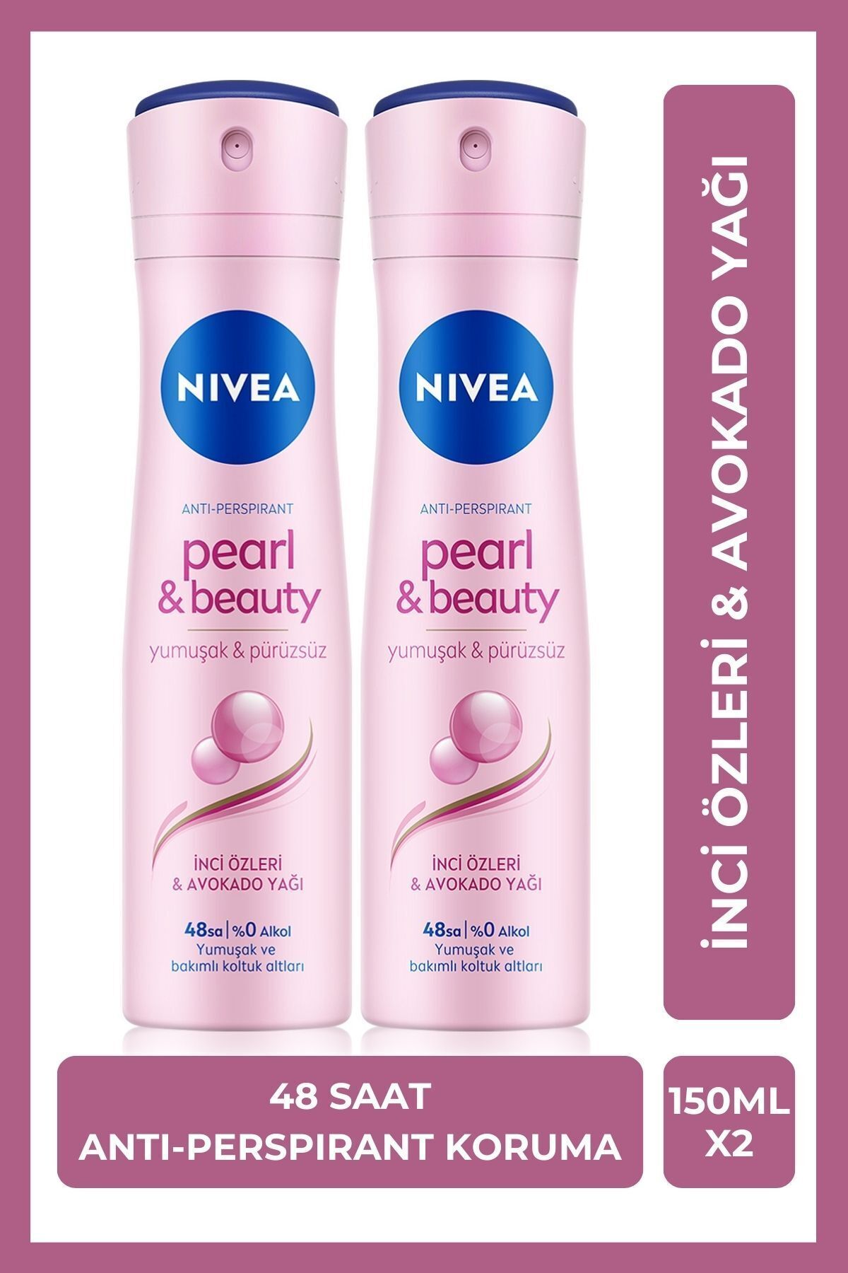 Kadın Sprey Deodorant Pearl&Beauty 150ml, Ter Kokusuna Karşı 48 Saat Anti-perspirant Koruma, X2 Adet