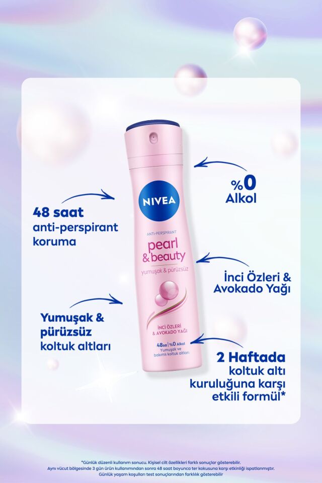 Kadın Sprey Deodorant Pearl&Beauty 150ml, Ter Kokusuna Karşı 48 Saat Anti-perspirant Koruma, X2 Adet