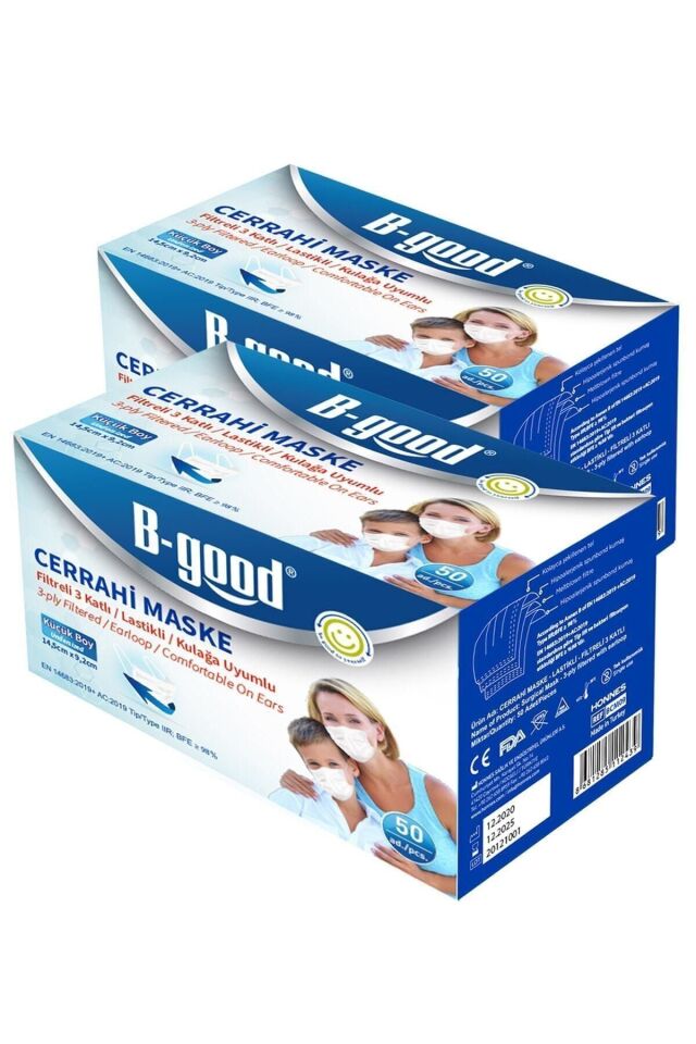 Küçük Boy 3 Katlı Lastikli Dökme Cerrahi Maske Telli 100lü