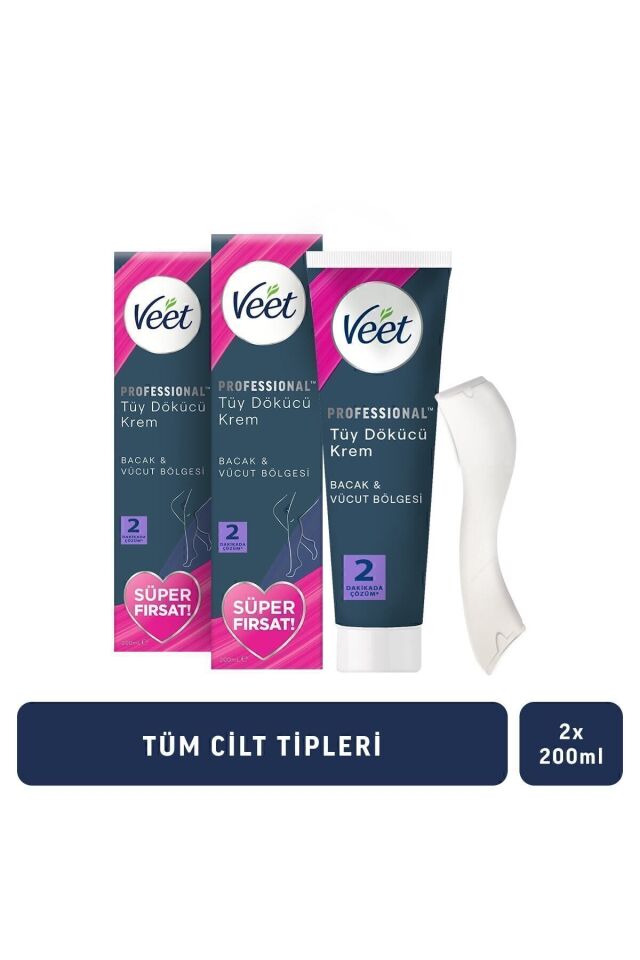 Professional Tüy Dökücü Krem Hassas Ciltler için Bacak & Vücut Bölgesi Süper Fırsat Paketi 200ml X 2