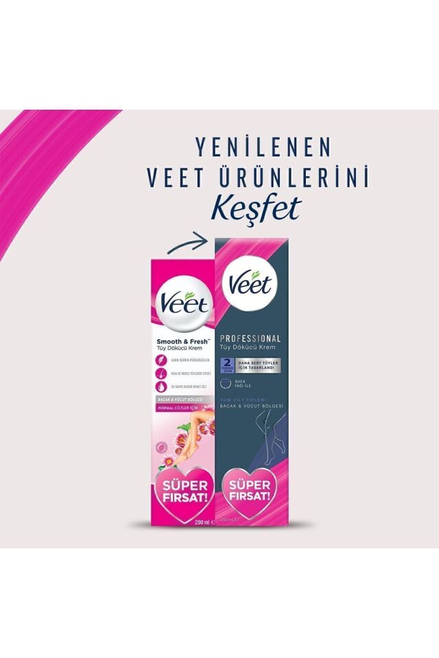 Professional Tüy Dökücü Krem Hassas Ciltler için Bacak & Vücut Bölgesi Süper Fırsat Paketi 200ml X 2