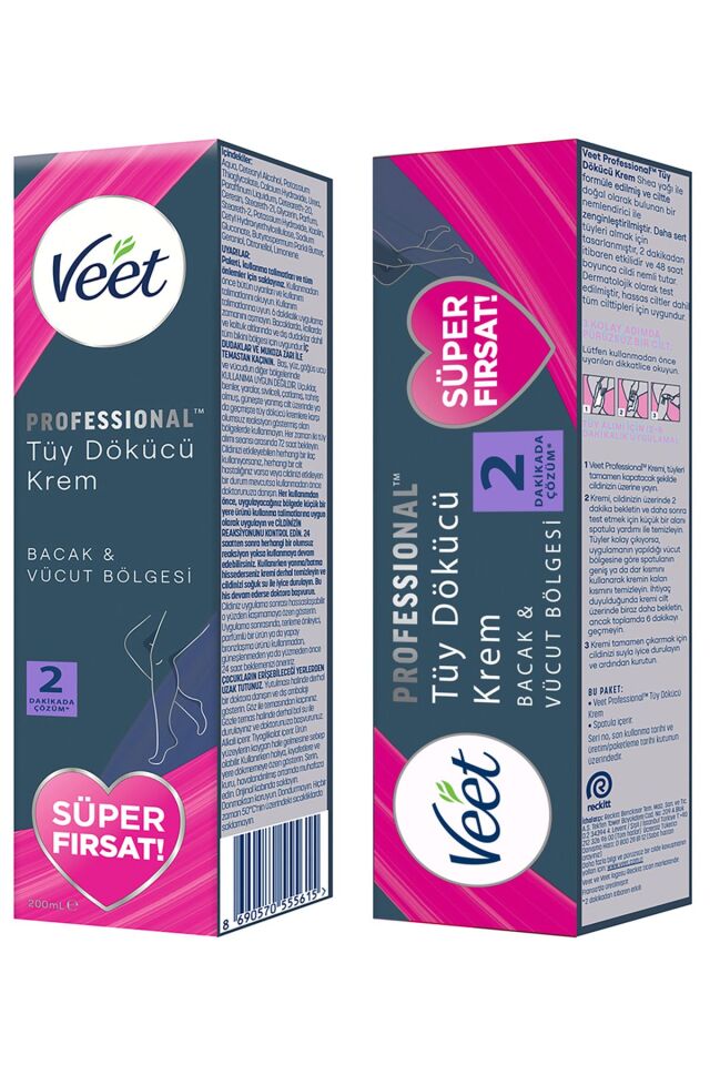 Professional Tüy Dökücü Krem Hassas Ciltler için Bacak & Vücut Bölgesi Süper Fırsat Paketi 200ml X 2