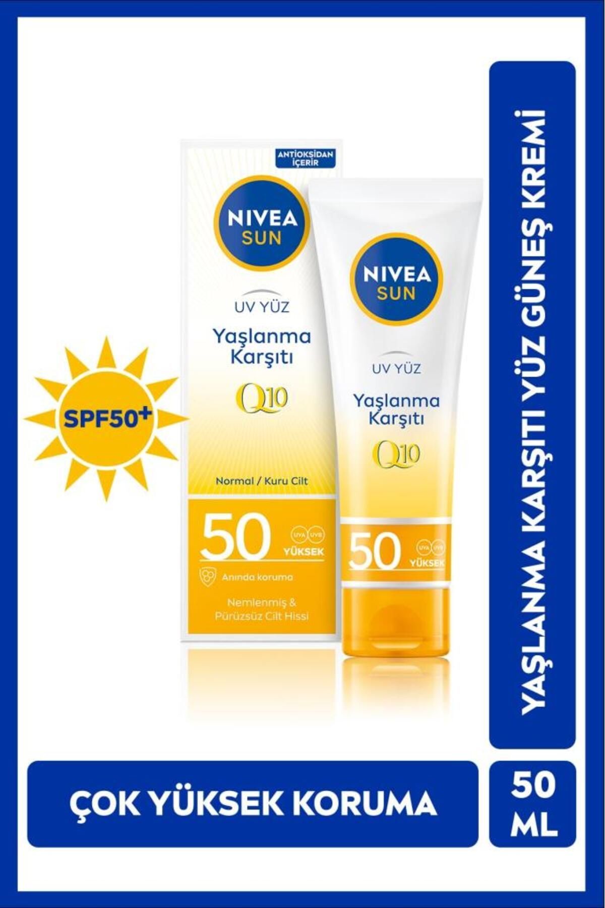 SUN SPF50 Q10 Yaşlanma ve Kırışıklık Karşıtı Nemlendirici Yüz Kremi 50ml, Güneş Koruyucu, UVA UVB