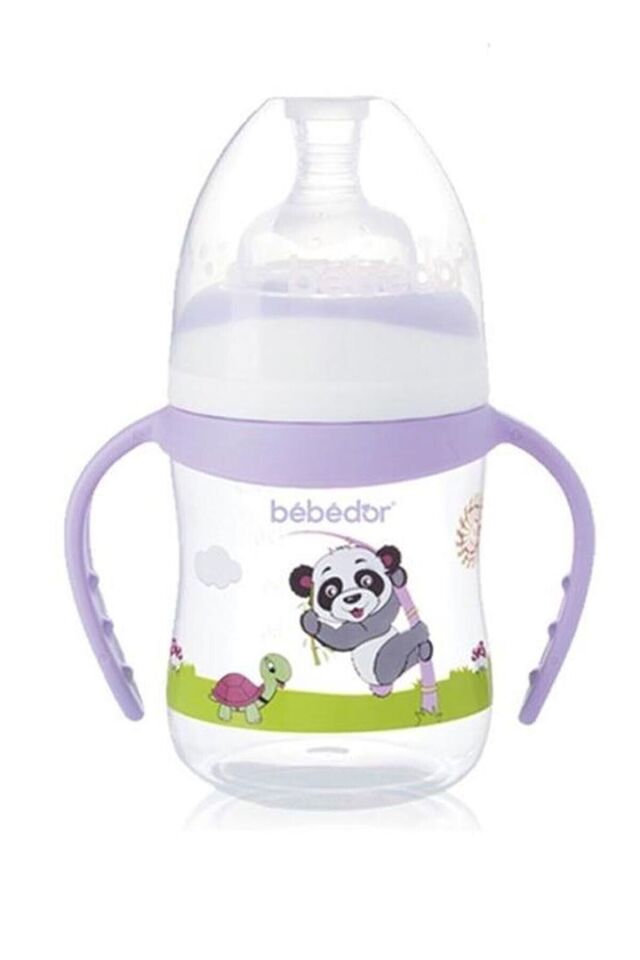B-88322 Desenli Geniş Ağız Kulplu Biberon 150 Ml Mor