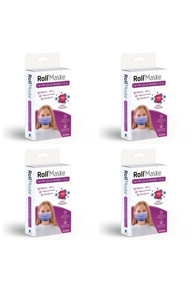 3 Katlı Kız Çocuk Mor Cerrahi Maske Telli 10'lu 4 Kutu