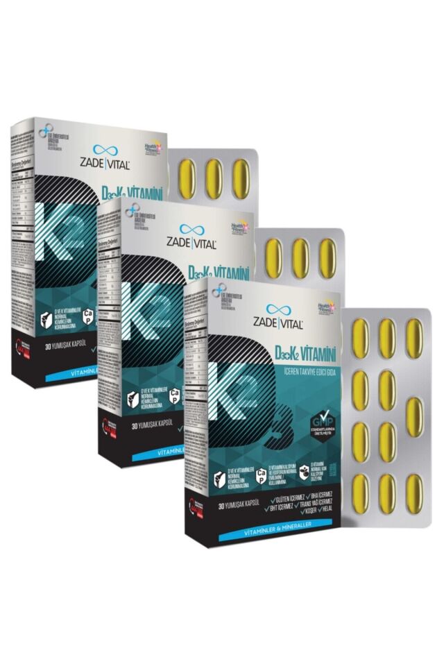 D3 + K2 Vitamini (3 Kutu) 90 Kapsül