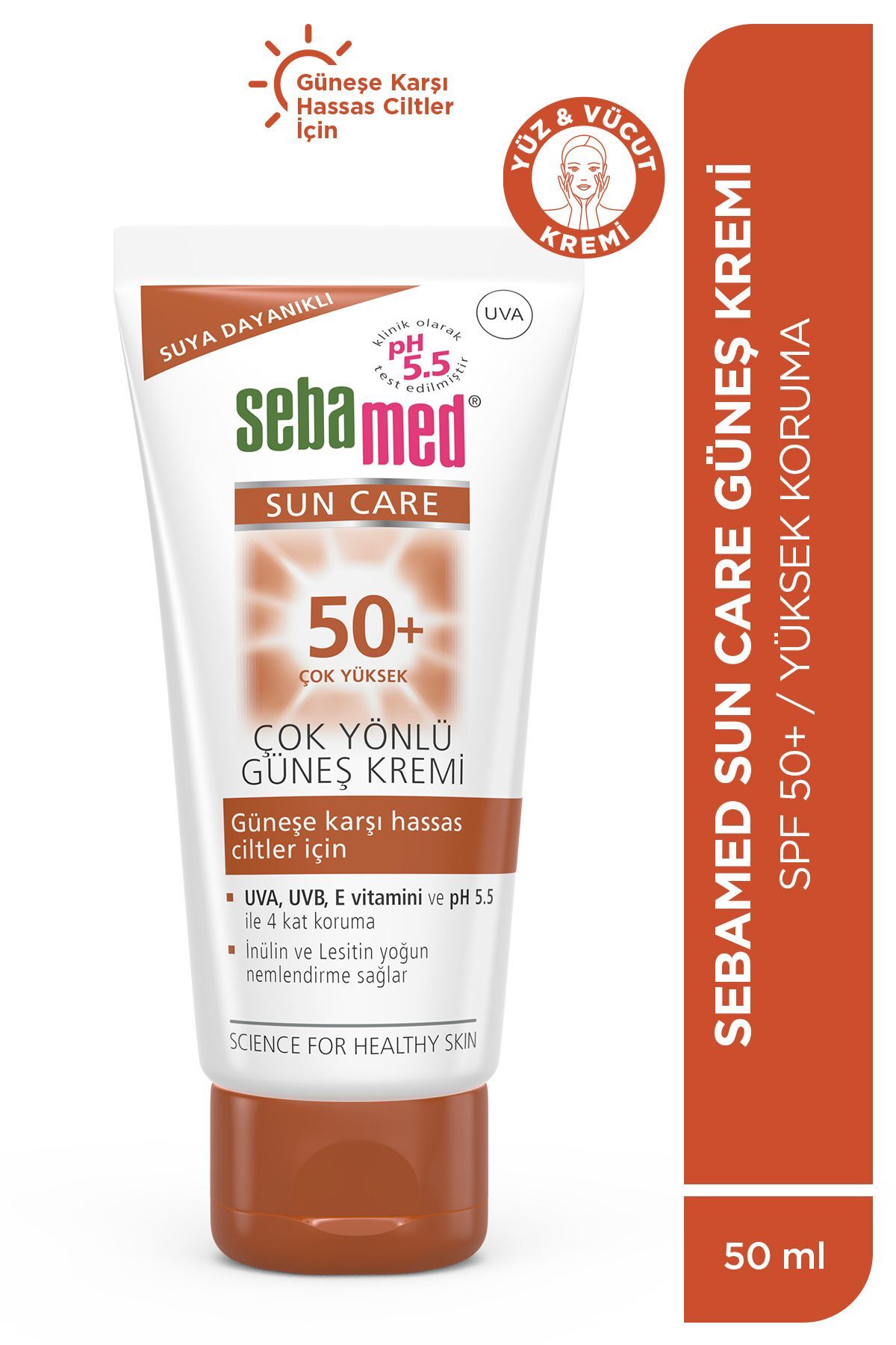 Sun Care UVA / UVB Filtresi ve E Vitamini Üçlü Yüksek Koruma Çok Yönlü Güneş Kremi 50 SPF 50 ml