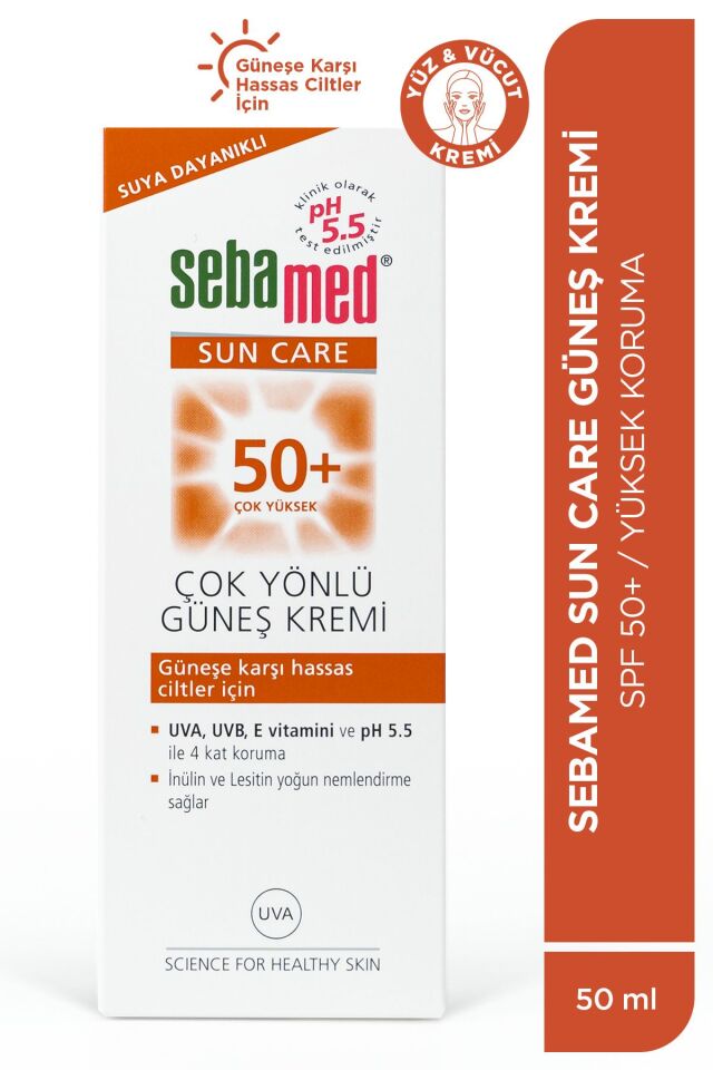 Sun Care UVA / UVB Filtresi ve E Vitamini Üçlü Yüksek Koruma Çok Yönlü Güneş Kremi 50 SPF 50 ml