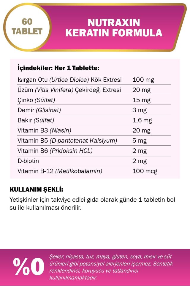 Keratin Formula Hair Nails Skin Takviye Edici Gıda 60 Tablet