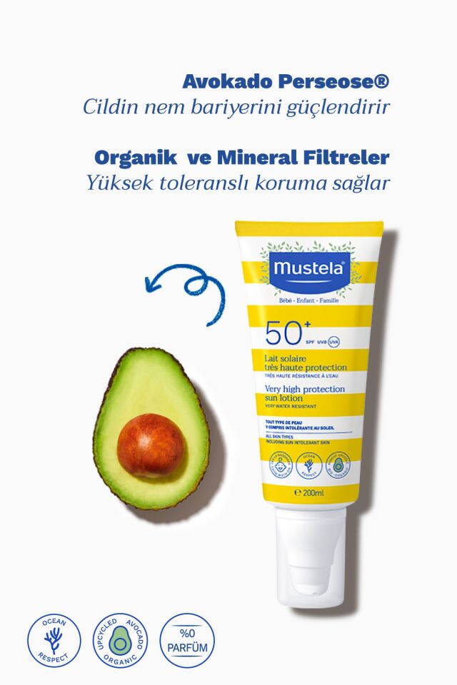 Yüksek Koruma Yüz Vücut Güneş Kremi Tüm Ciltler Bebek Çocuk Yetişkin 200ml SPF 50+