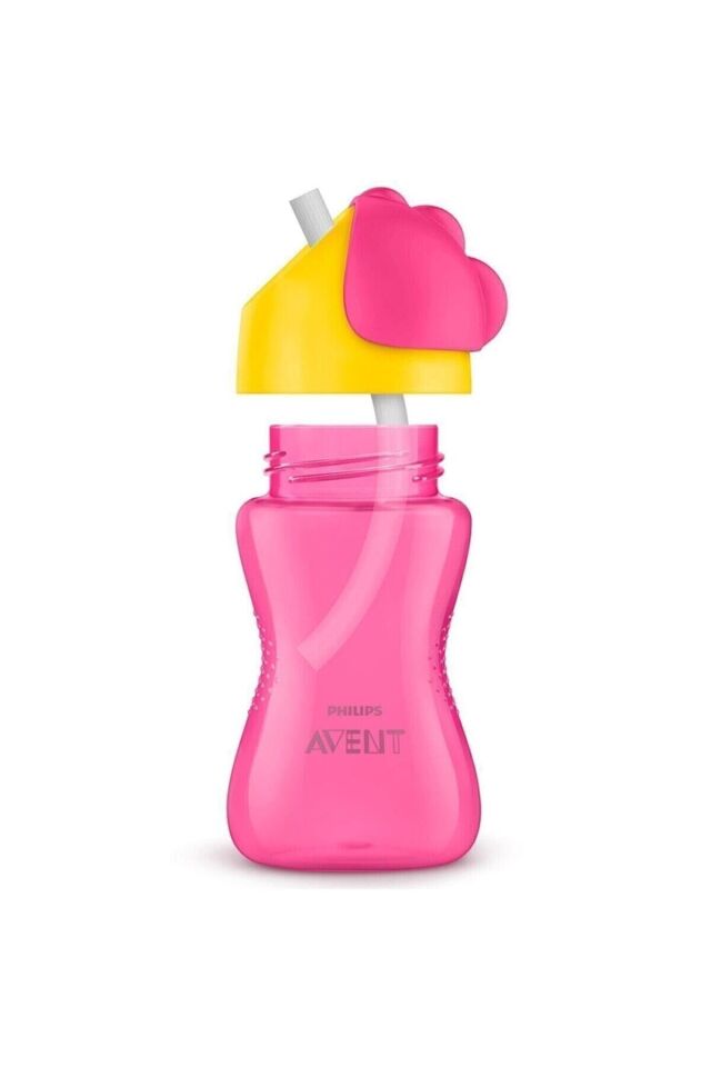 Yeni Model Desenli 300 Ml(10 Oz) Pipetli Damlatmaz Pembe Bardak 12 Ay+ (bendy Straw Cup)