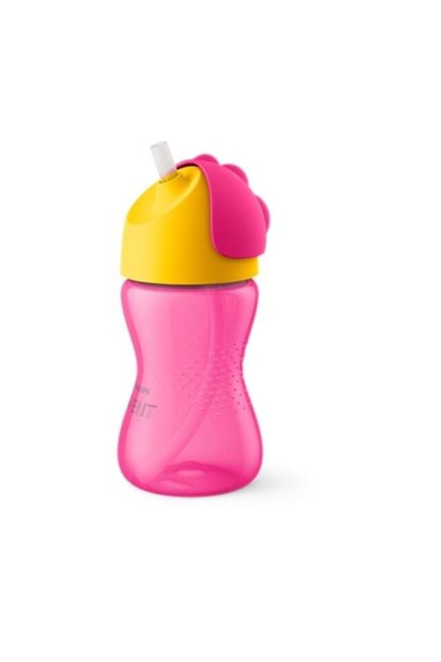 Yeni Model Desenli 300 Ml(10 Oz) Pipetli Damlatmaz Pembe Bardak 12 Ay+ (bendy Straw Cup)