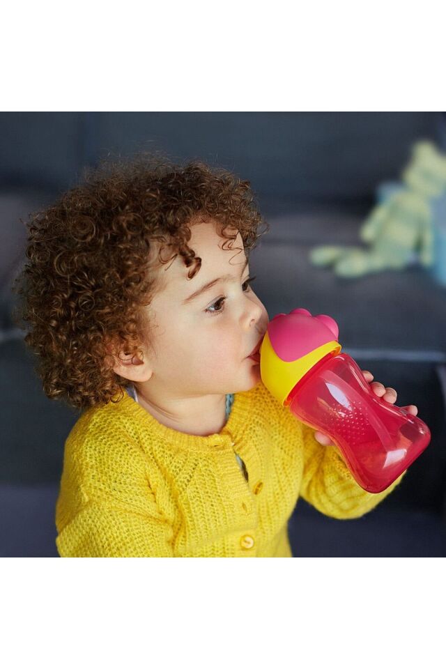 Yeni Model Desenli 300 Ml(10 Oz) Pipetli Damlatmaz Pembe Bardak 12 Ay+ (bendy Straw Cup)