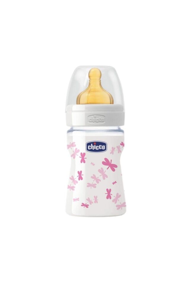 Kız Bebek Pembe Kauçuk Cam Biberon 150ml