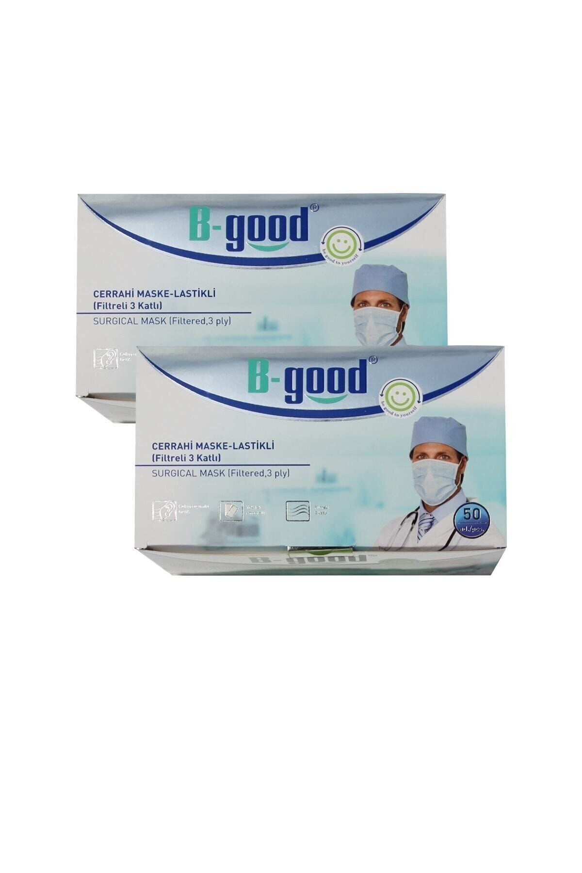 2 Kutu Filtreli 3 Katlı Lastikli B-good Cerrahi Maske ( 100 adet Tek Tek Ambalajlı)
