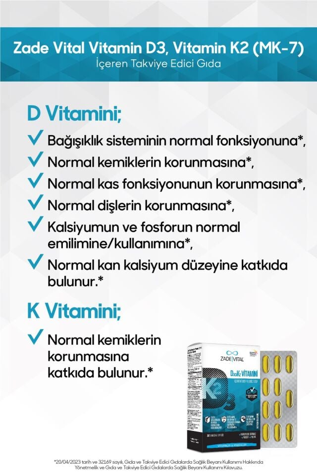 D3 + K2 Vitamini Içeren Takviye Edici Gıda 30 Yumuşak Kapsül