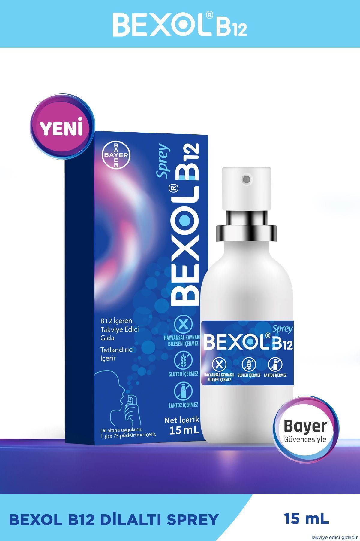 B12 Dilaltı Sprey, 15 ml B12 Vitamini Içeren Takviye Edici Gıda 8699546650088