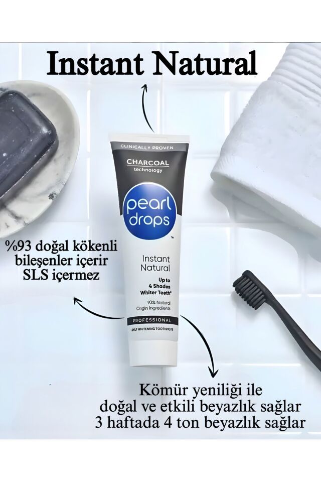 Instant-2 Adet.kömür Yeniliği Ile Anında Beyazlatıcı,%93 Doğal Bileşenlerden Oluşan Diş Macunu 75ml
