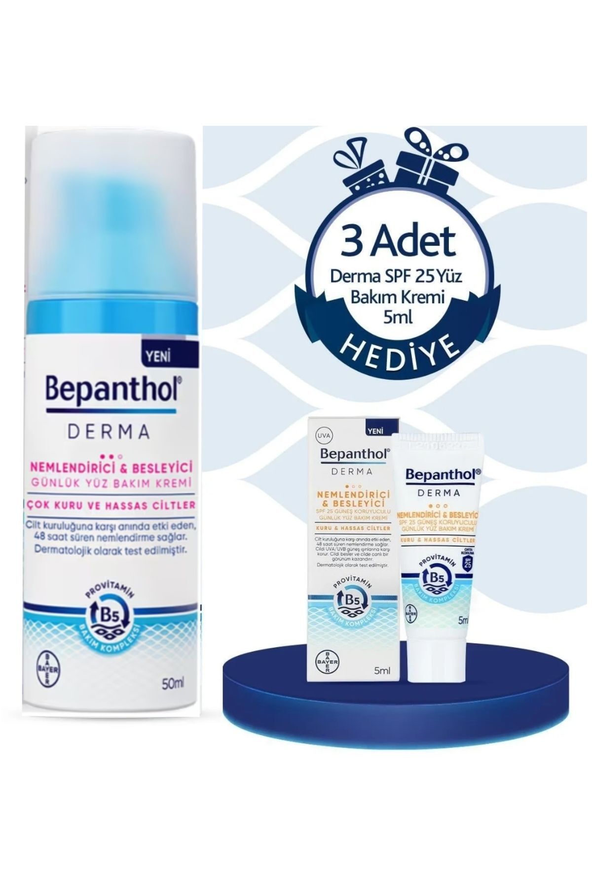 Derma Nemlendirici Besleyici Yüz Bakım Kremi 50ml+3 Adet Dema spf25 yüz Kremi 5ml Hediye