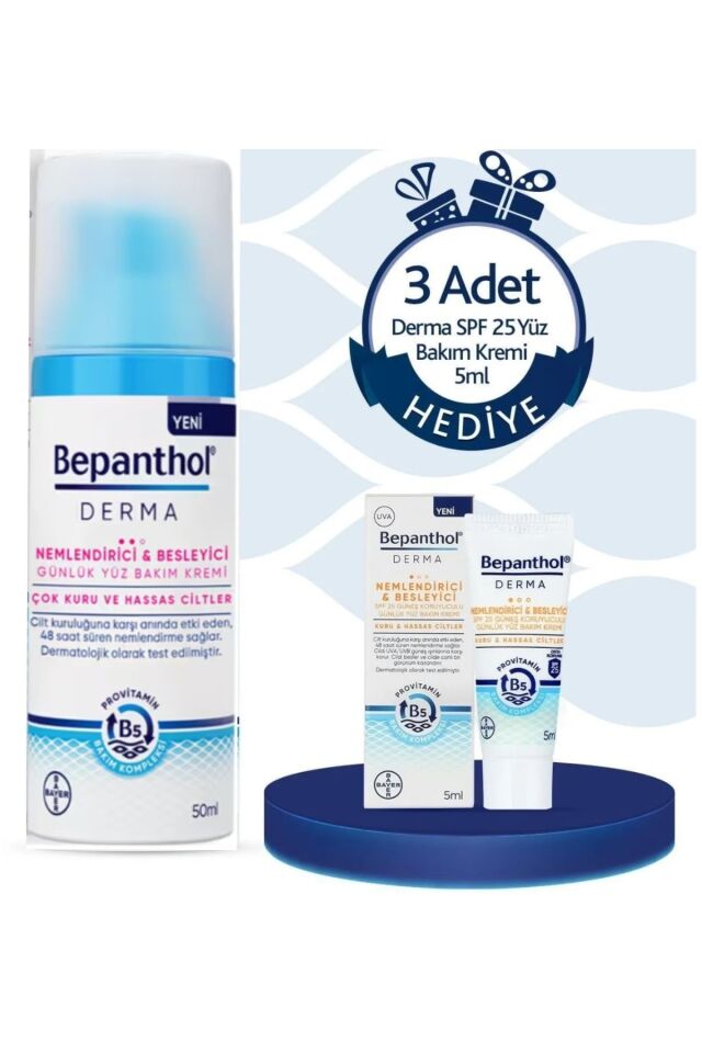 Derma Nemlendirici Besleyici Yüz Bakım Kremi 50ml+3 Adet Dema spf25 yüz Kremi 5ml Hediye