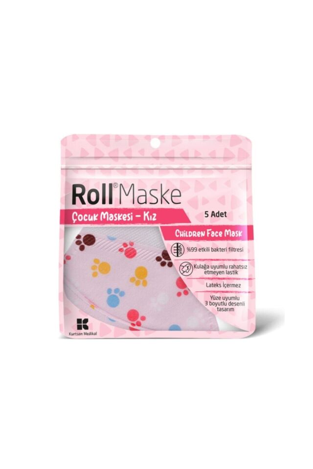 Roll Çocuk Maskesi Kız 5'li Paket