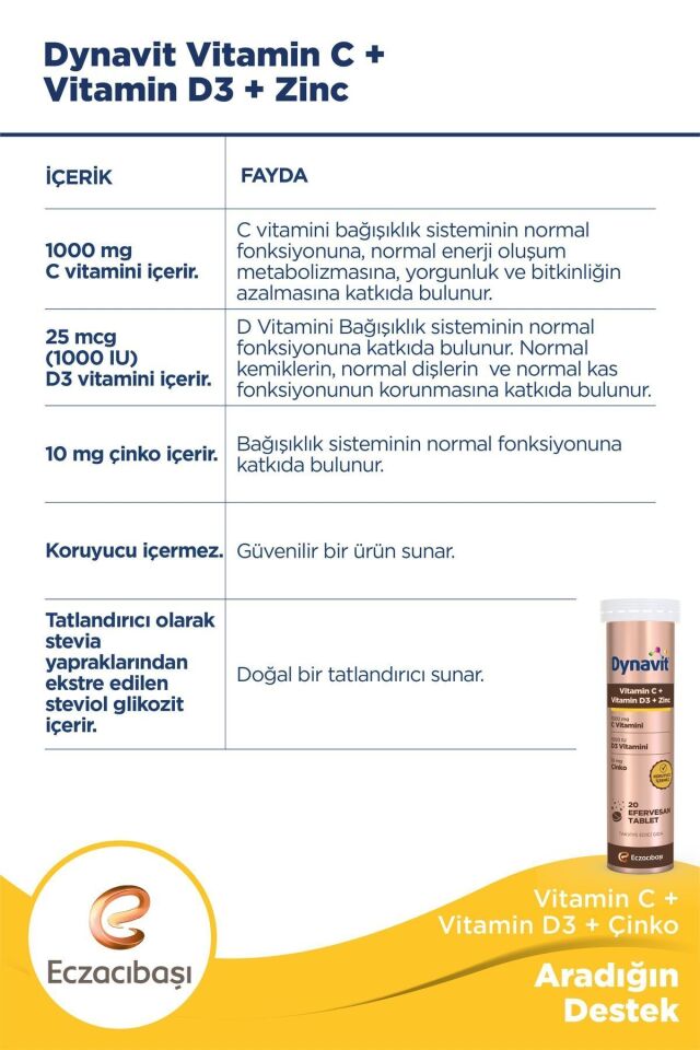 Vitamin C + Vitamin D3 + Çinko Zinc Tablet